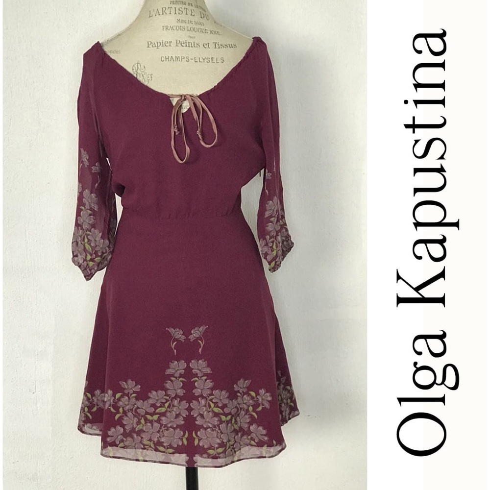 Olga Kapustina Floral Purple Silk Shift Dress